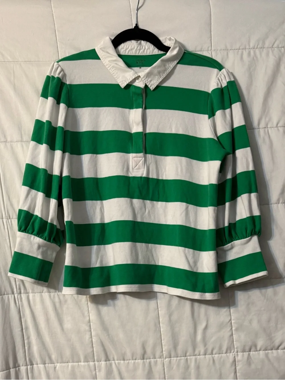 crown & ivy Green and White Striped Polo Top